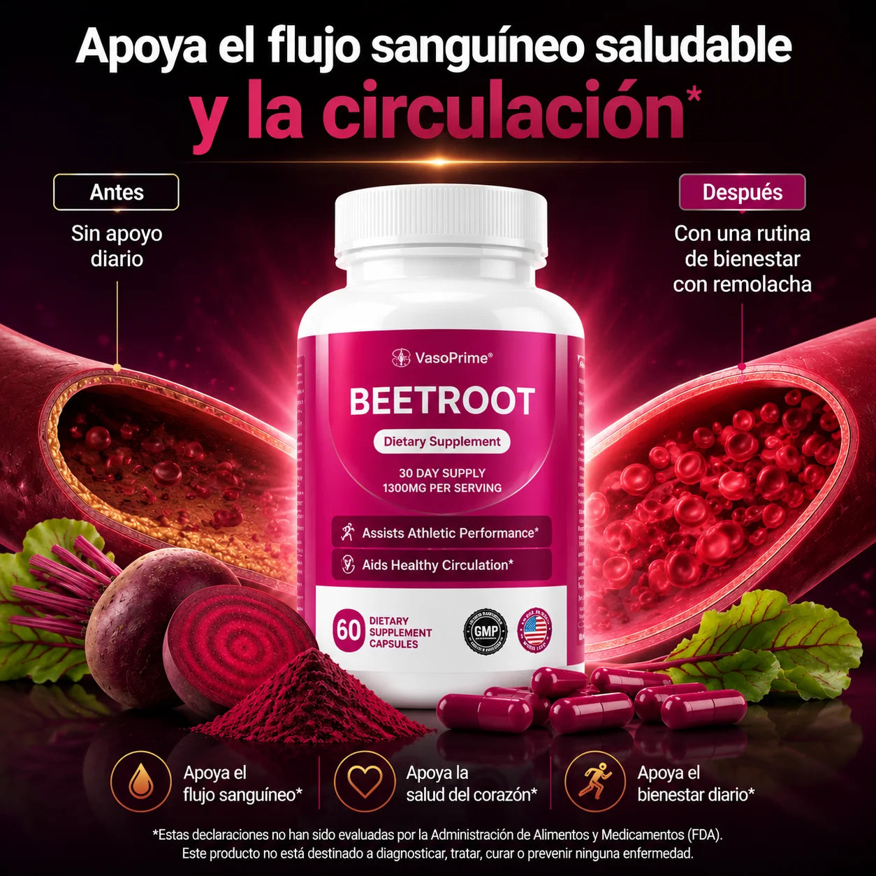 BeetRoot de VasoPrime: Recupera tu Chispa Diaria, apoyando tu circulación y presión arterial.