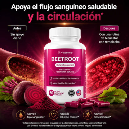 BeetRoot de VasoPrime: Recupera tu Chispa Diaria, apoyando tu circulación y presión arterial.