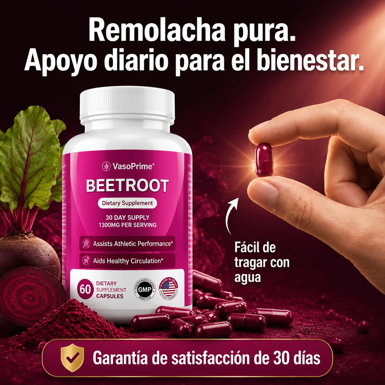 BeetRoot de VasoPrime: Recupera tu Chispa Diaria, apoyando tu circulación y presión arterial.